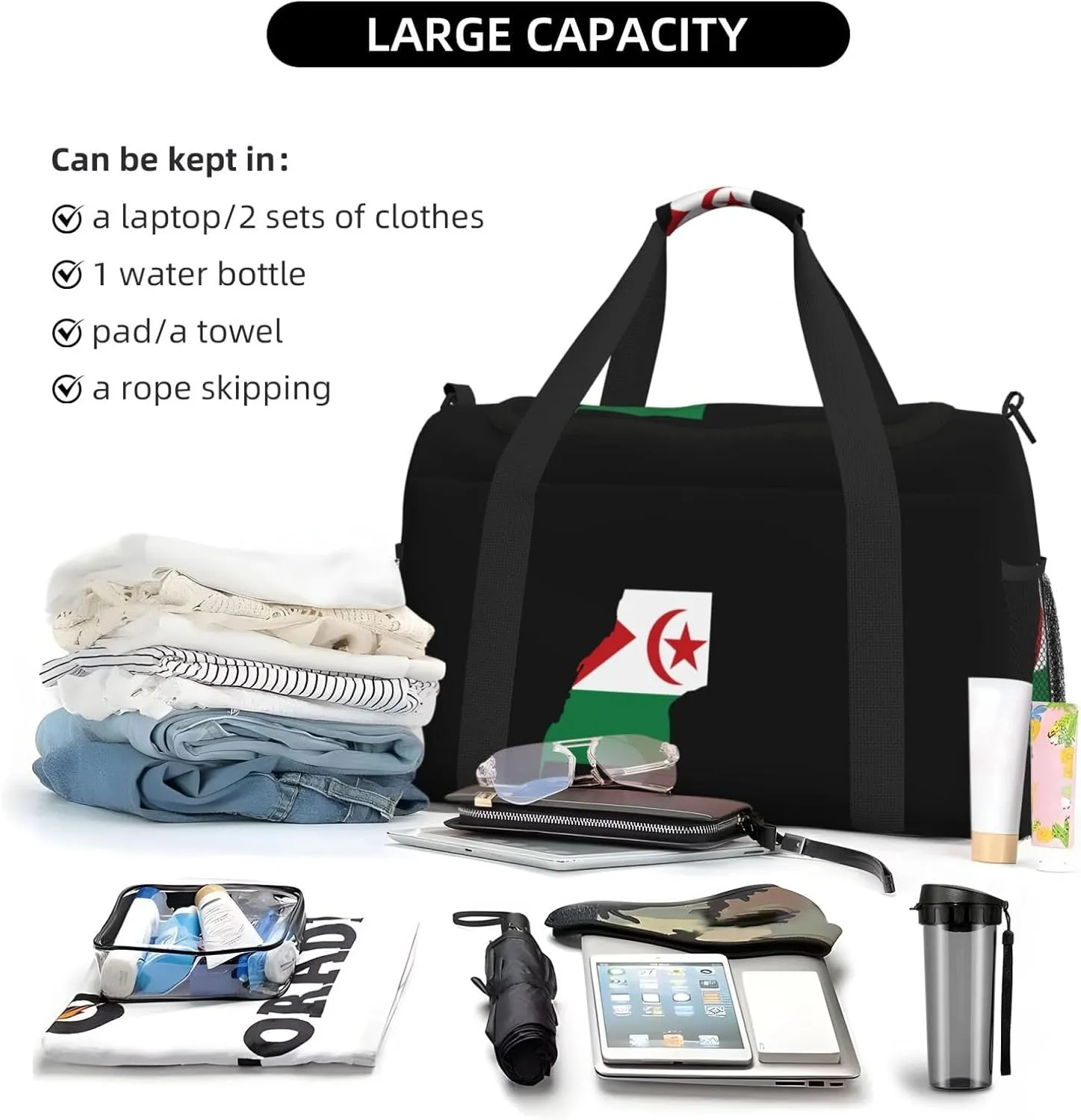 Flag Map Of Saharan Travel Duffel Bag Large Foldable Waterproof Overnight Bag For Beach Swim Bags Pool Sports Gym