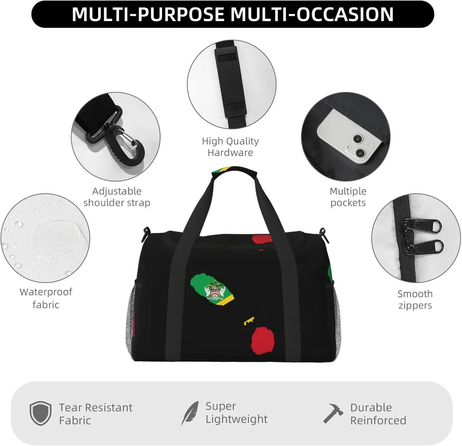 Flag Map Of Saint Kitts Nevis Travel Duffel Bag Large Foldable Waterproof Overnight Bag For Beach Swim Bags Pool Sports Gym