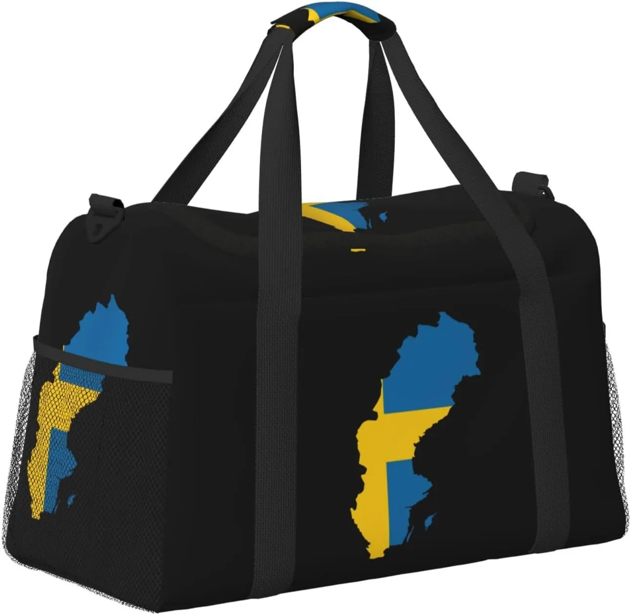 Flag Map Of Sweden Travel Duffel Bag Large Foldable Waterproof Overnight Bag For Beach Swim Bags Pool Sports Gym