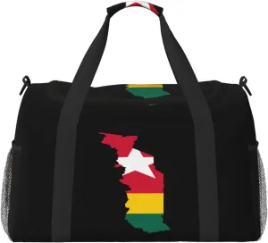 Flag Map Of Togo Travel Duffel Bag Large Foldable Waterproof Overnight Bag For Beach Swim Bags Pool Sports Gym