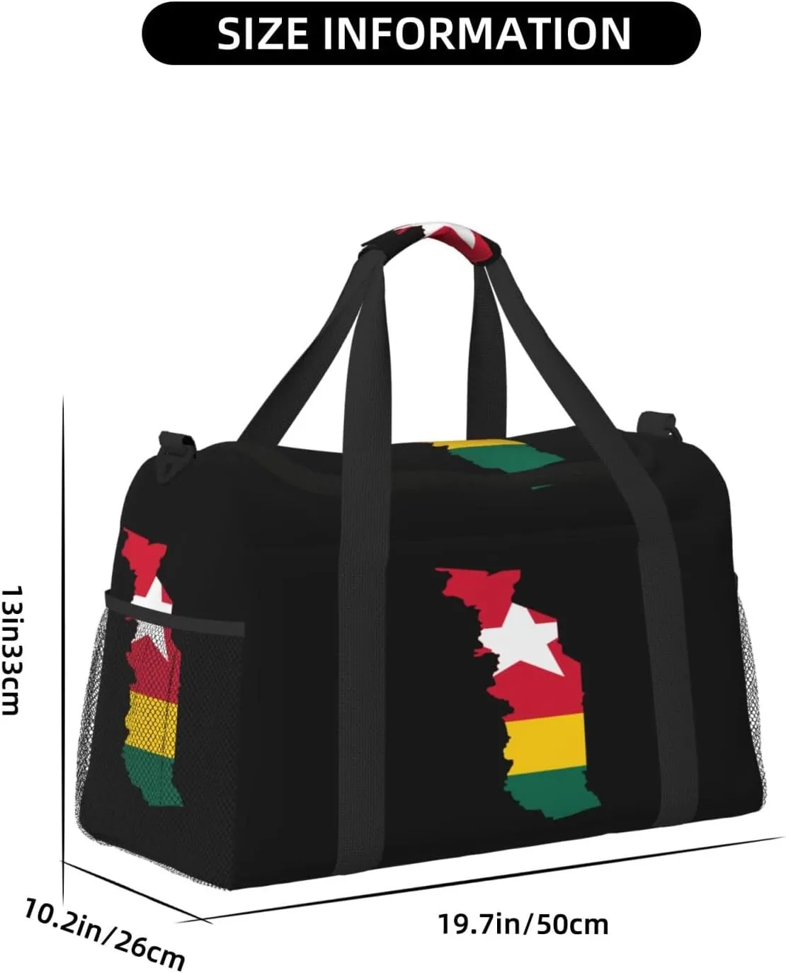 Flag Map Of Togo Travel Duffel Bag Large Foldable Waterproof Overnight Bag For Beach Swim Bags Pool Sports Gym