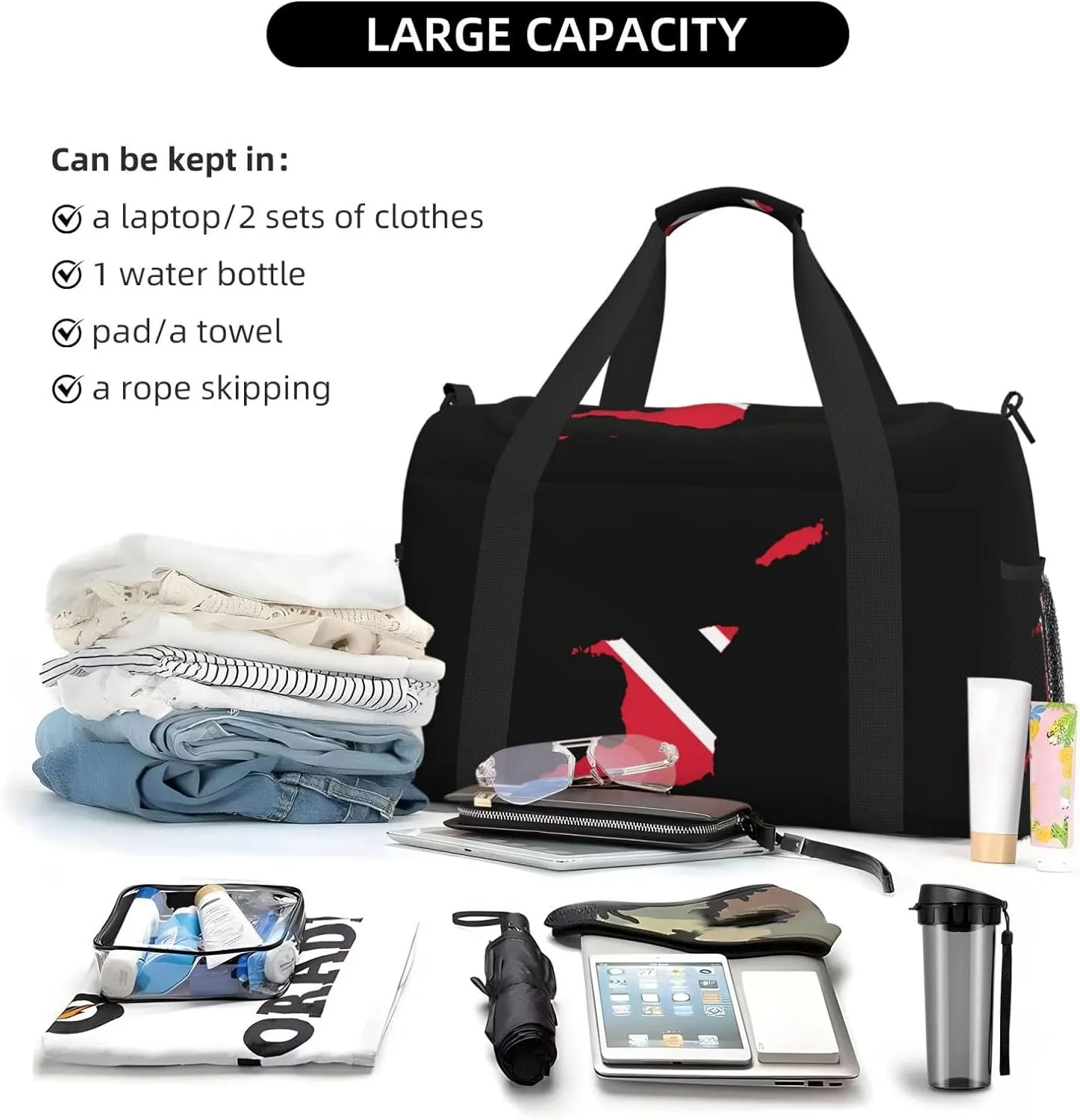 Flag Map Of Trinidad Tobago Travel Duffel Bag Large Foldable Waterproof Overnight Bag For Beach Swim Bags Pool Sports Gym