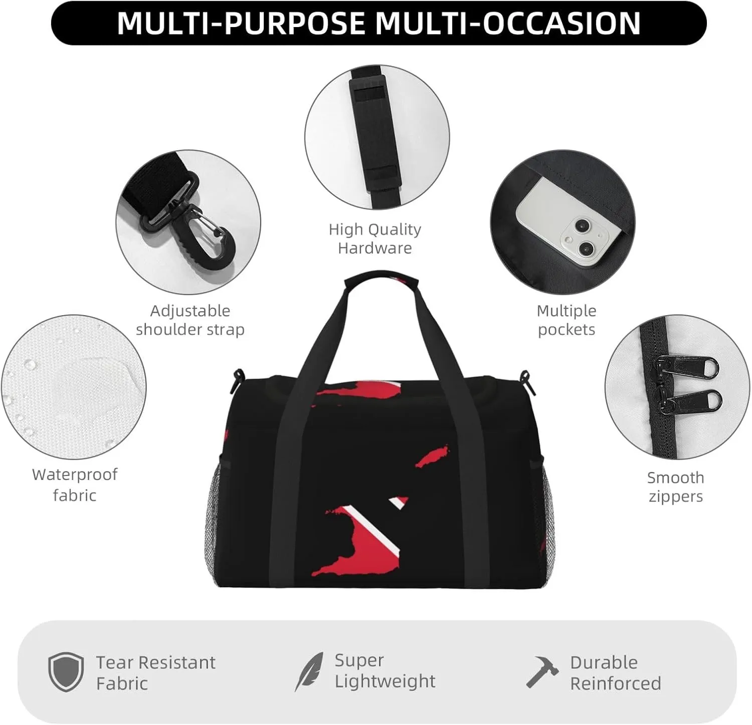 Flag Map Of Trinidad Tobago Travel Duffel Bag Large Foldable Waterproof Overnight Bag For Beach Swim Bags Pool Sports Gym