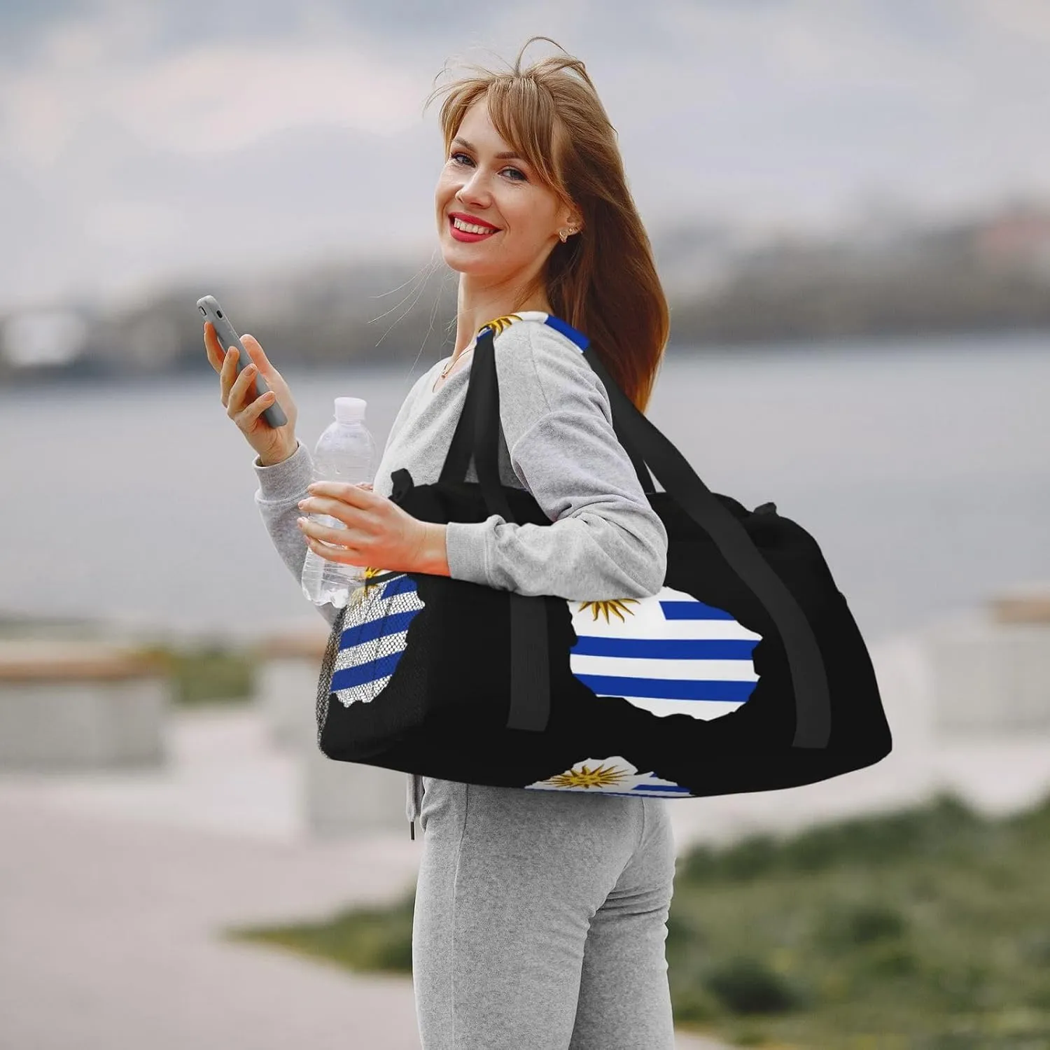Flag Map Of Uruguay Travel Duffel Bag Large Foldable Waterproof Overnight Bag For Beach Swim Bags Pool Sports Gym