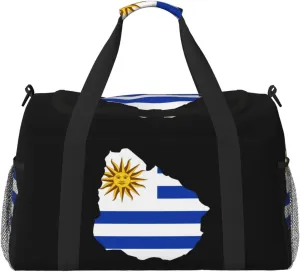 Flag Map Of Uruguay Travel Duffel Bag Large Foldable Waterproof Overnight Bag For Beach Swim Bags Pool Sports Gym