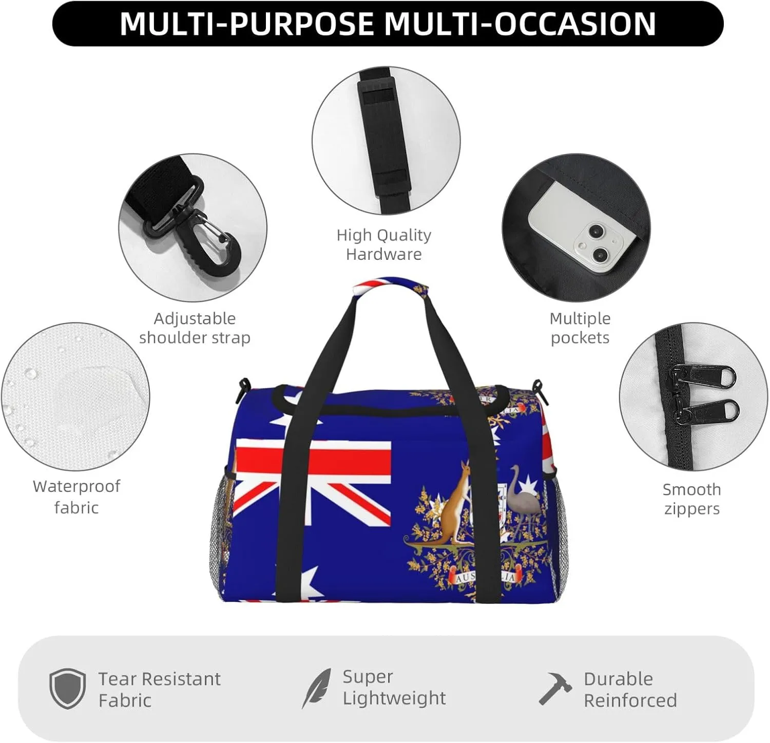 Flag Of Australia Travel Duffel Bag Large Foldable Waterproof Overnight Bag For Beach Swim Bags Pool Sports Gym