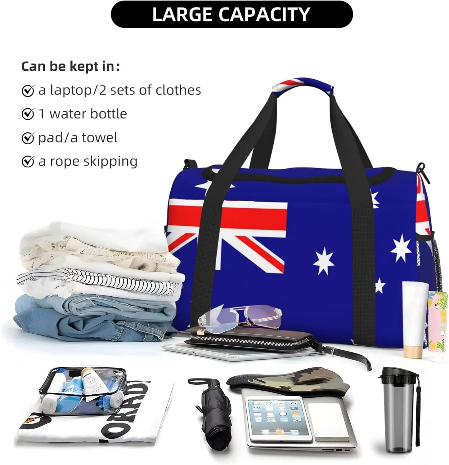 Flag Of Australia Travel Duffel Bag Large Foldable Waterproof Overnight Bag For Beach Swim Bags Pool Sports Gym