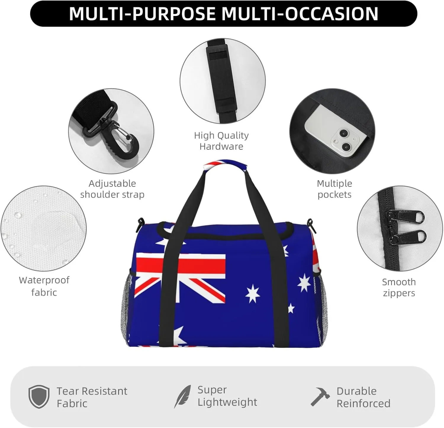 Flag Of Australia Travel Duffel Bag Large Foldable Waterproof Overnight Bag For Beach Swim Bags Pool Sports Gym