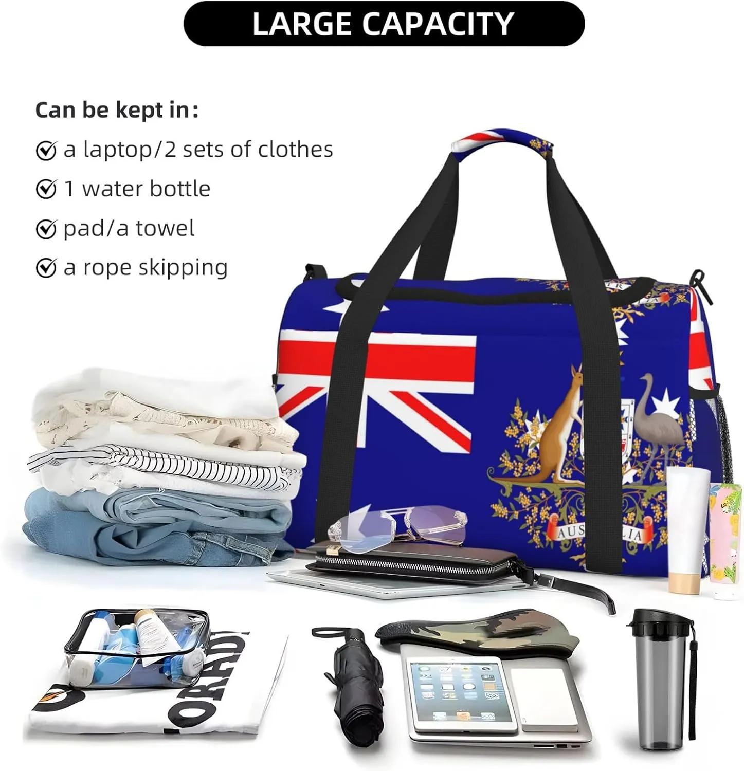 Flag Of Australia Travel Duffel Bag Large Foldable Waterproof Overnight Bag For Beach Swim Bags Pool Sports Gym