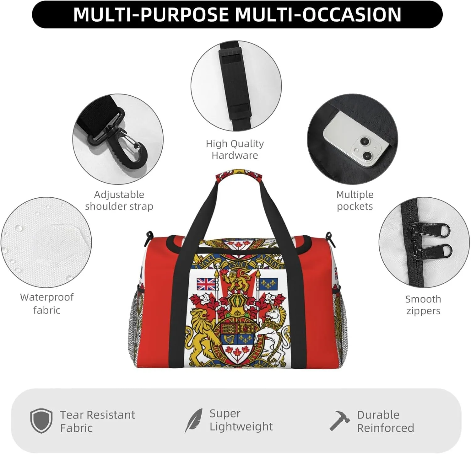 Flag Of Canada Travel Duffel Bag Large Foldable Waterproof Overnight Bag For Beach Swim Bags Pool Sports Gym