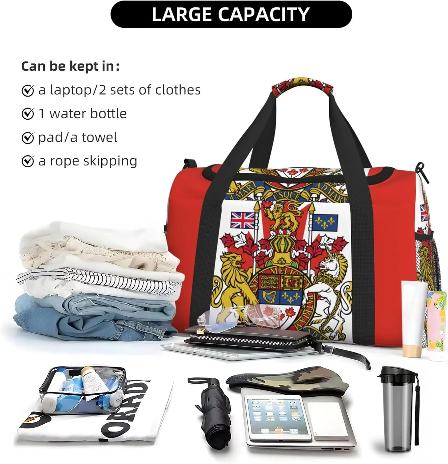 Flag Of Canada Travel Duffel Bag Large Foldable Waterproof Overnight Bag For Beach Swim Bags Pool Sports Gym