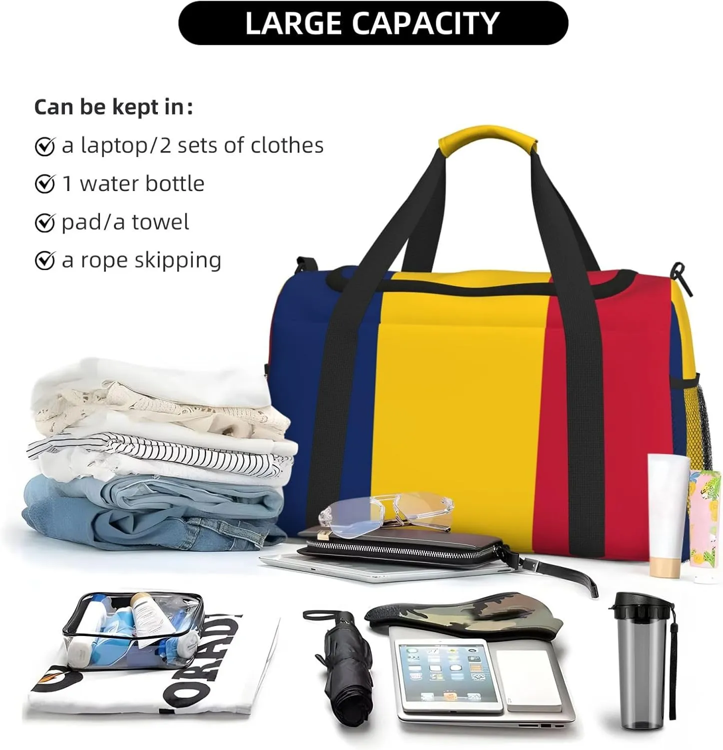 Flag Of Chad Travel Duffel Bag Large Foldable Waterproof Overnight Bag For Beach Swim Bags Pool Sports Gym