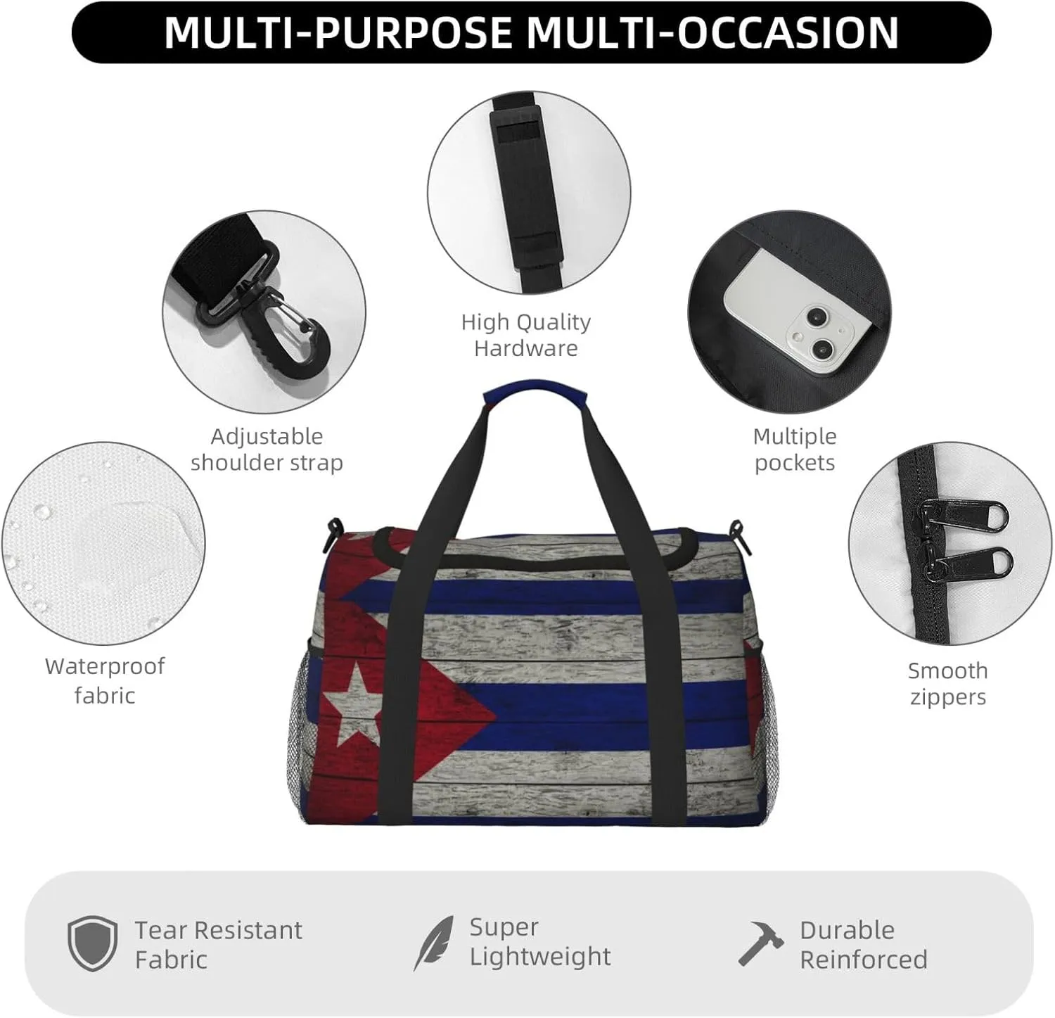 Flag Of Cuba Travel Duffel Bag Large Foldable Waterproof Overnight Bag For Beach Swim Bags Pool Sports Gym