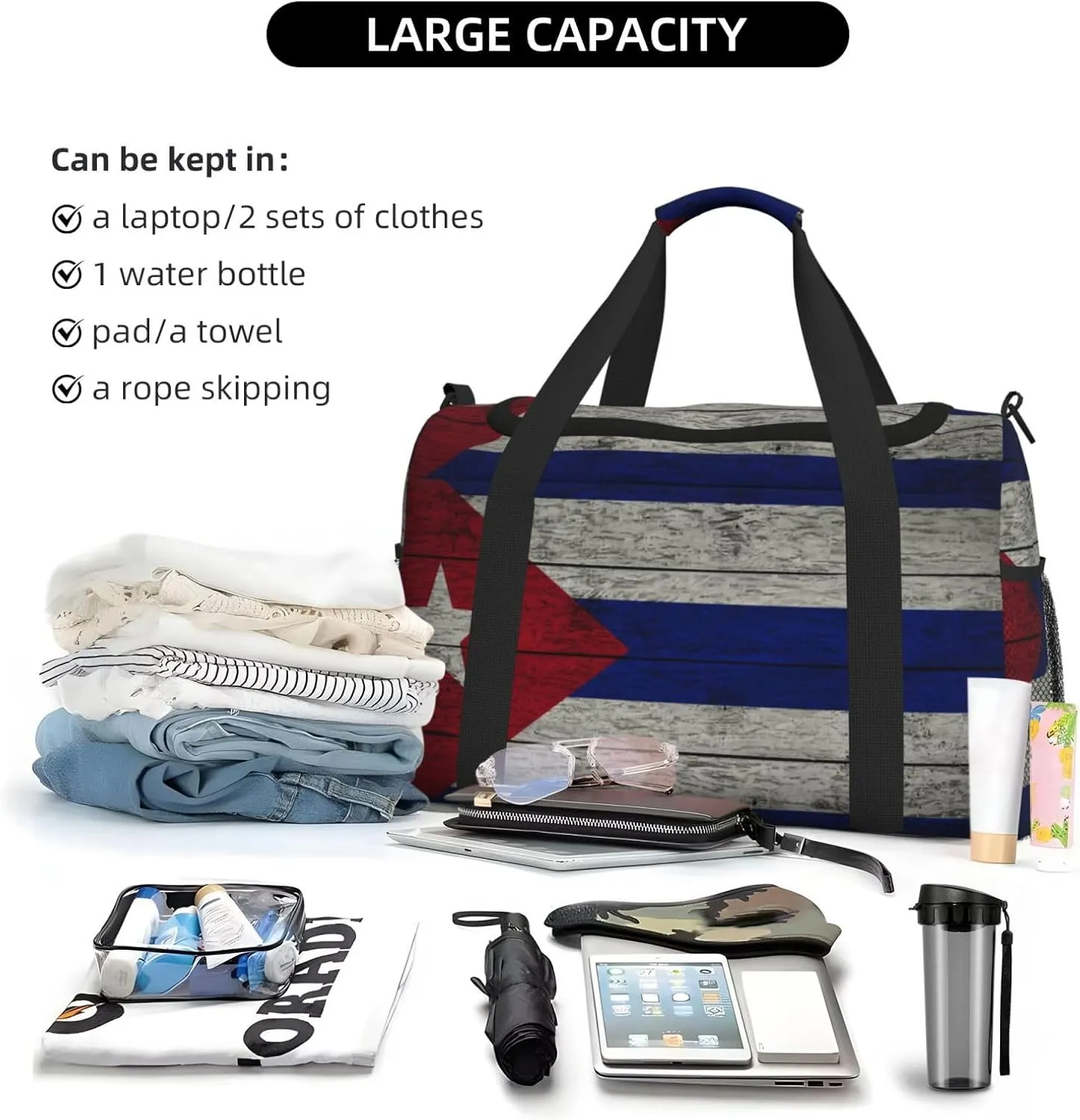 Flag Of Cuba Travel Duffel Bag Large Foldable Waterproof Overnight Bag For Beach Swim Bags Pool Sports Gym