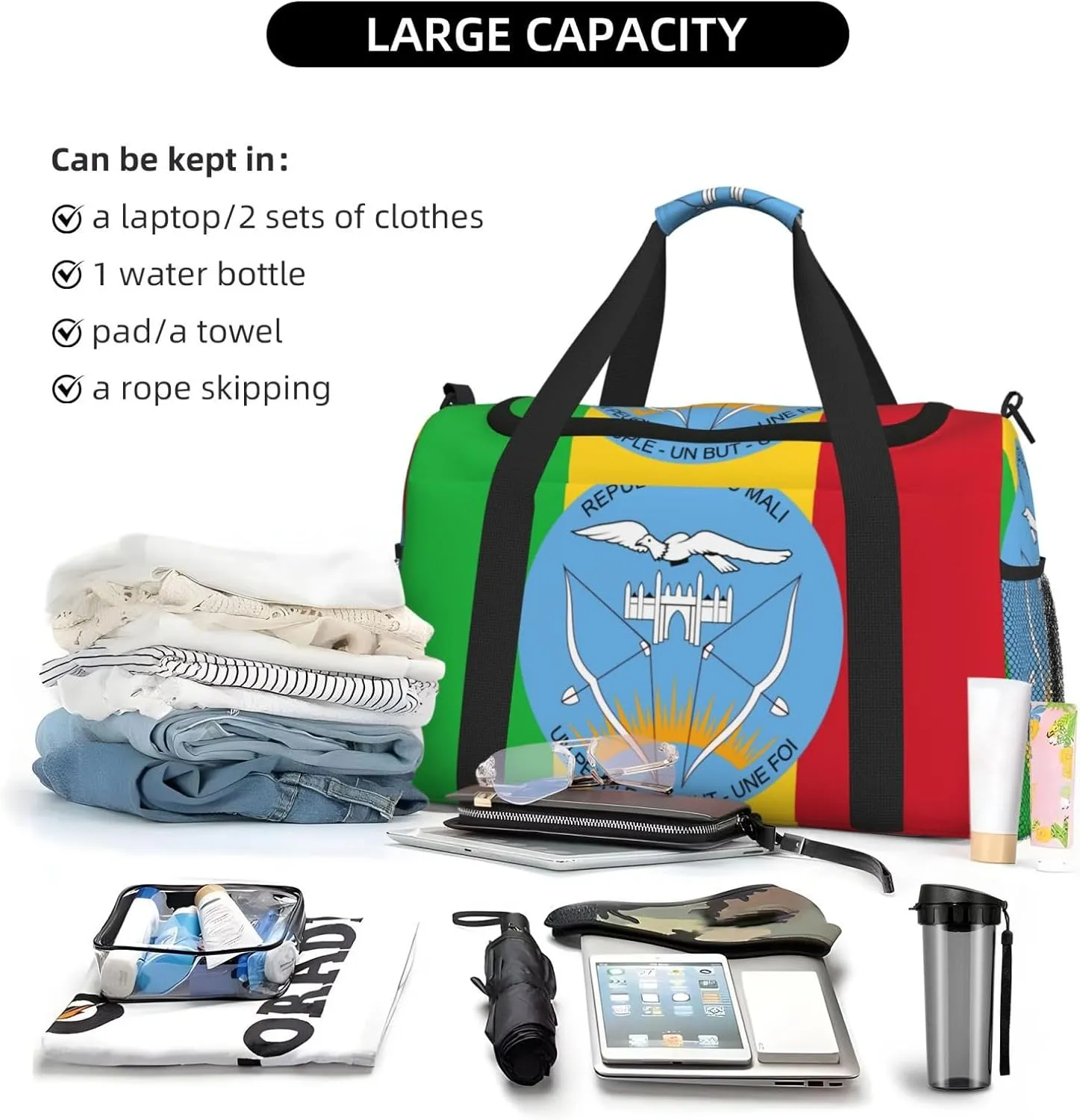 Flag Of Mali Travel Duffel Bag Large Foldable Waterproof Overnight Bag For Beach Swim Bags Pool Sports Gym