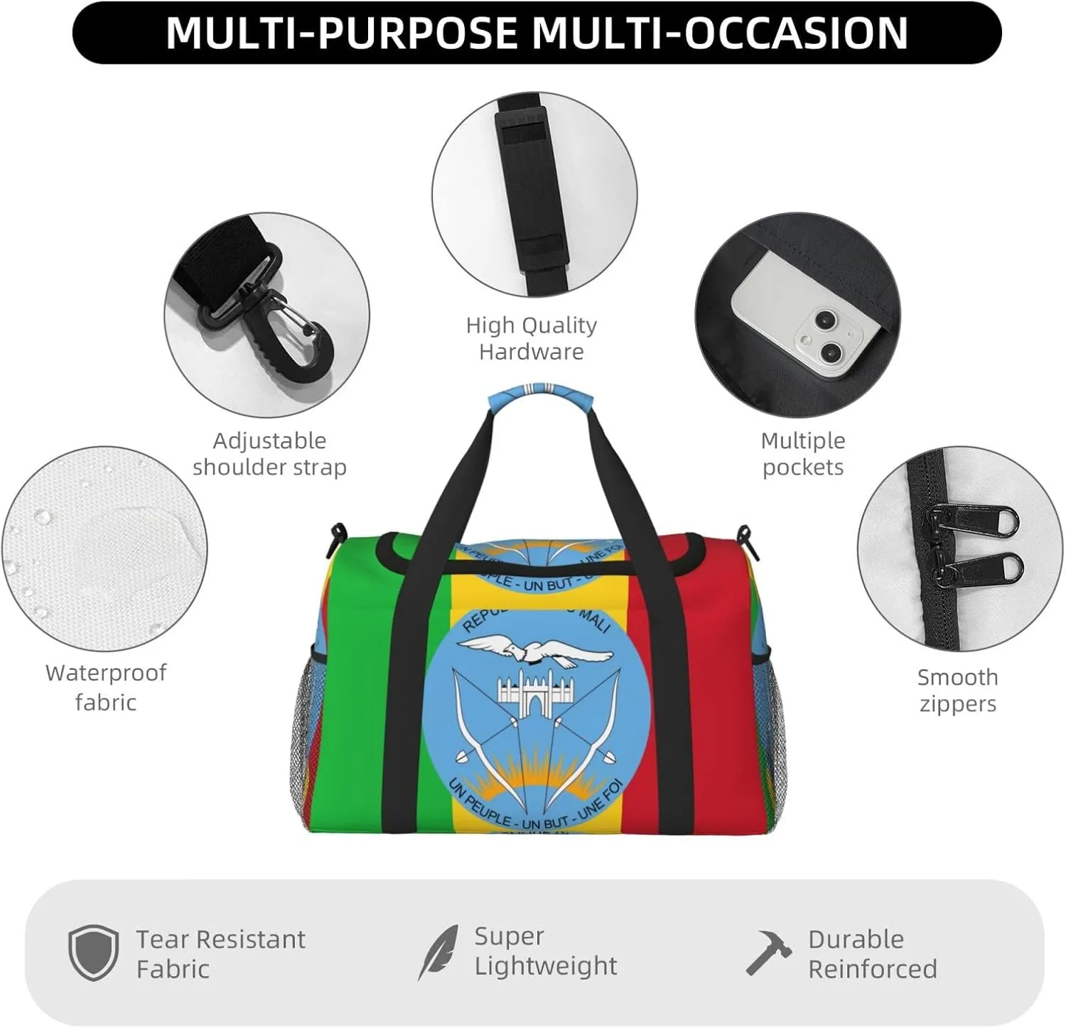 Flag Of Mali Travel Duffel Bag Large Foldable Waterproof Overnight Bag For Beach Swim Bags Pool Sports Gym