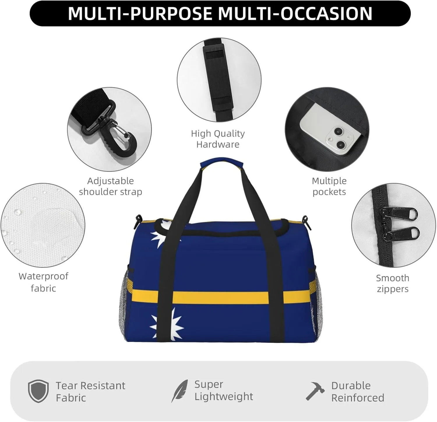 Flag Of Nauru Travel Duffel Bag Large Foldable Waterproof Overnight Bag For Beach Swim Bags Pool Sports Gym