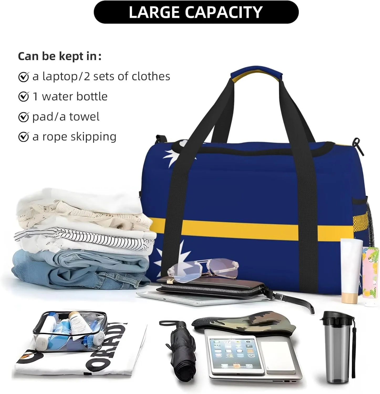 Flag Of Nauru Travel Duffel Bag Large Foldable Waterproof Overnight Bag For Beach Swim Bags Pool Sports Gym
