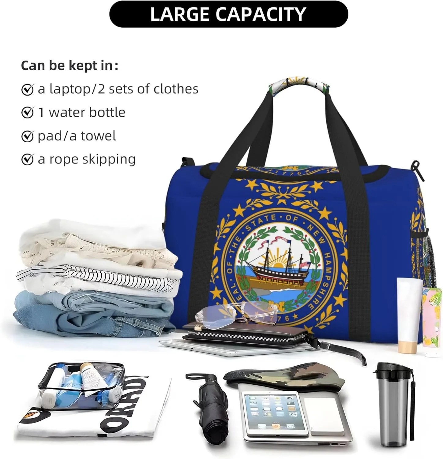 Flag Of New Hampshire Travel Duffel Bag Large Foldable Waterproof Overnight Bag For Beach Swim Bags Pool Sports Gym