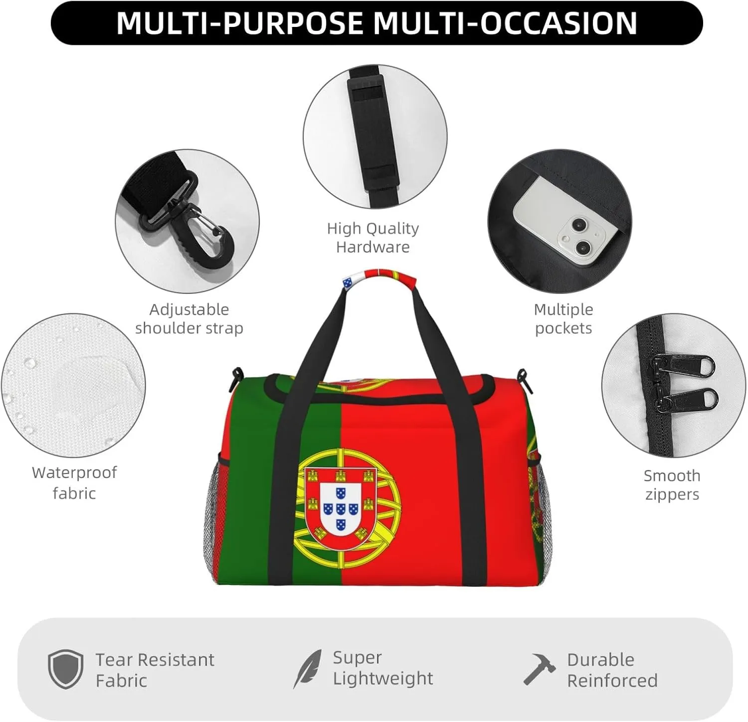Flag Of Portugal Travel Duffel Bag Large Foldable Waterproof Overnight Bag For Beach Swim Bags Pool Sports Gym