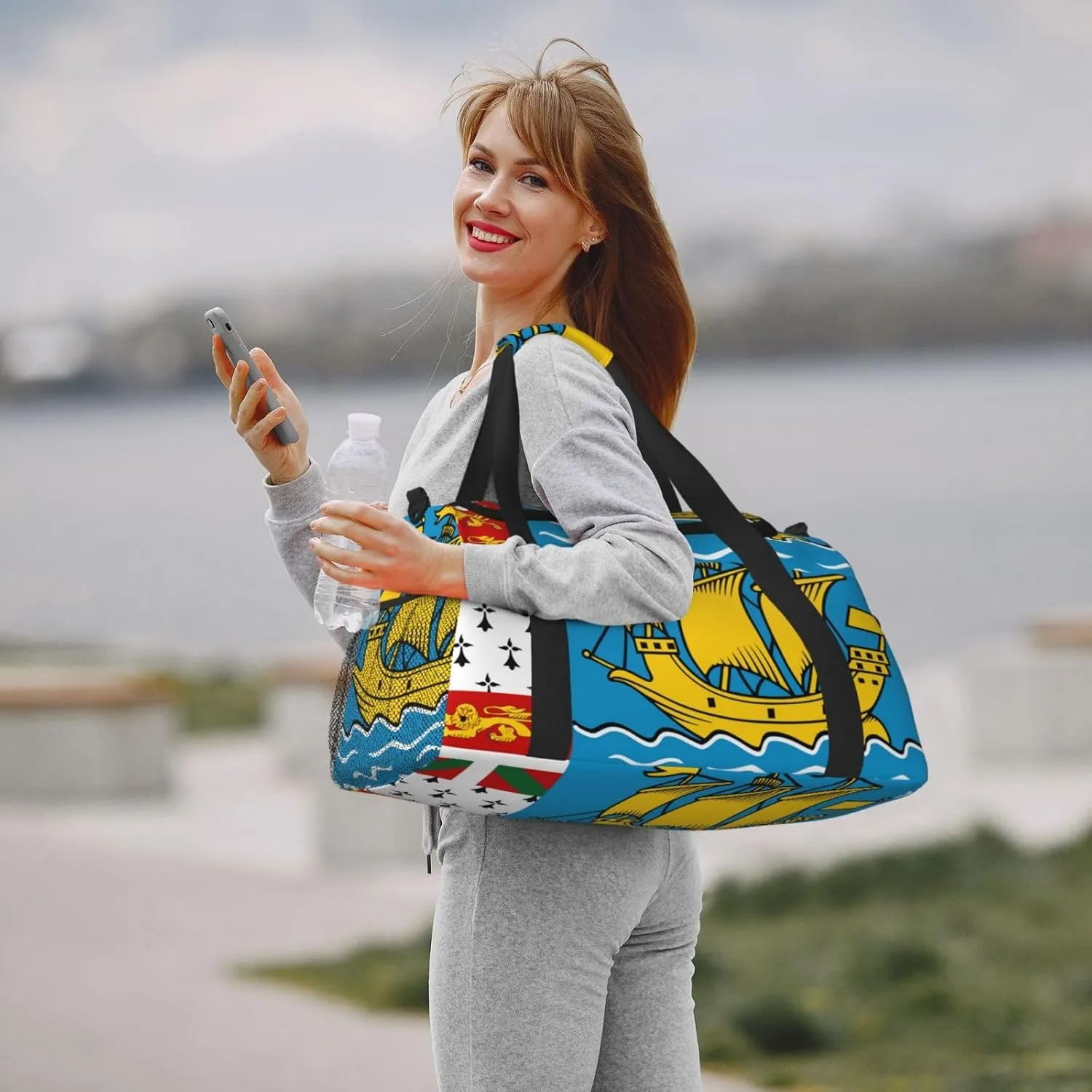 Flag Of Saint Pierre Miquelon Travel Duffel Bag Large Foldable Waterproof Overnight Bag For Beach Swim Bags Pool Sports Gym