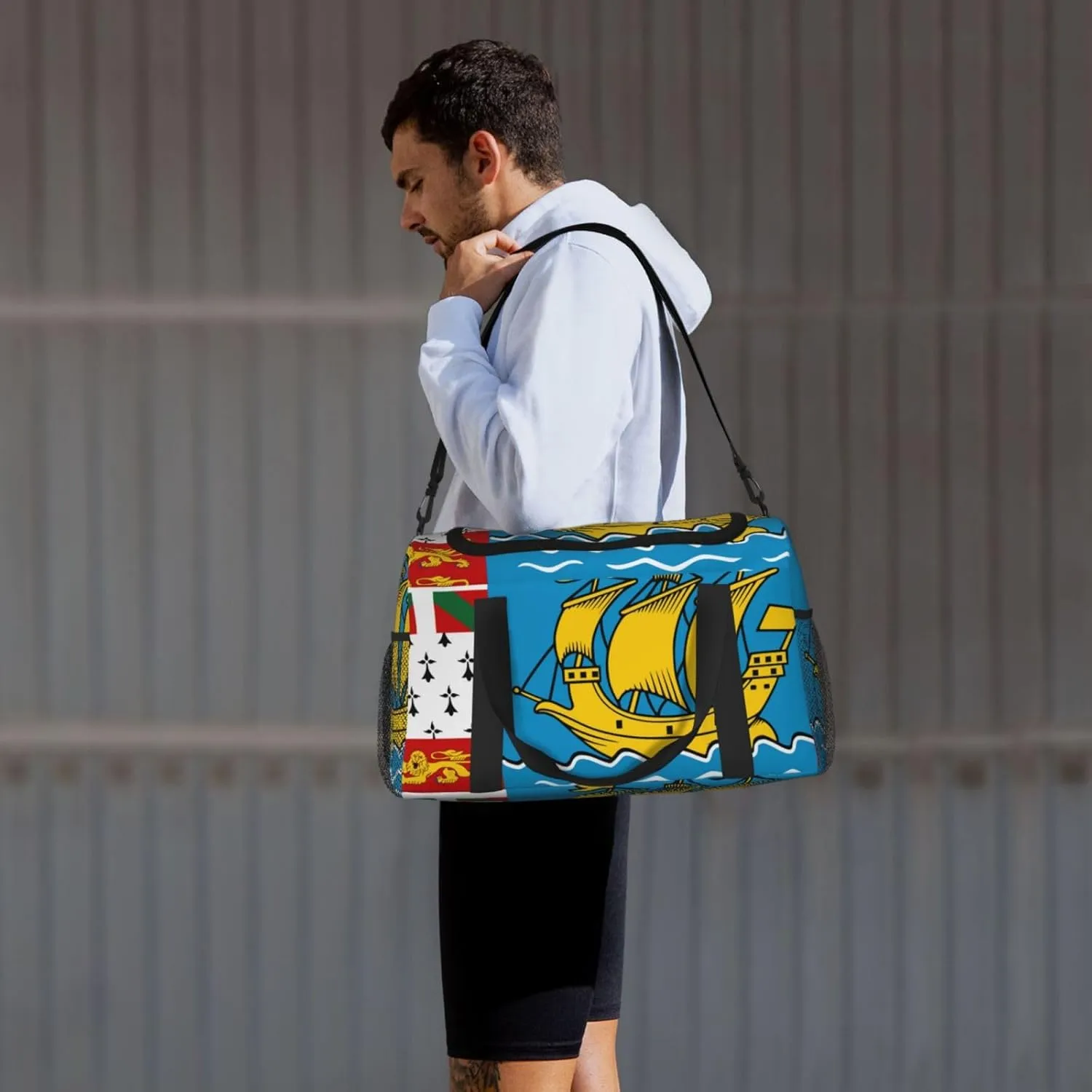 Flag Of Saint Pierre Miquelon Travel Duffel Bag Large Foldable Waterproof Overnight Bag For Beach Swim Bags Pool Sports Gym