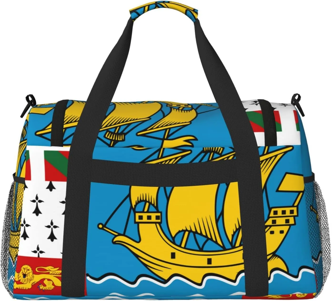 Flag Of Saint Pierre Miquelon Travel Duffel Bag Large Foldable Waterproof Overnight Bag For Beach Swim Bags Pool Sports Gym