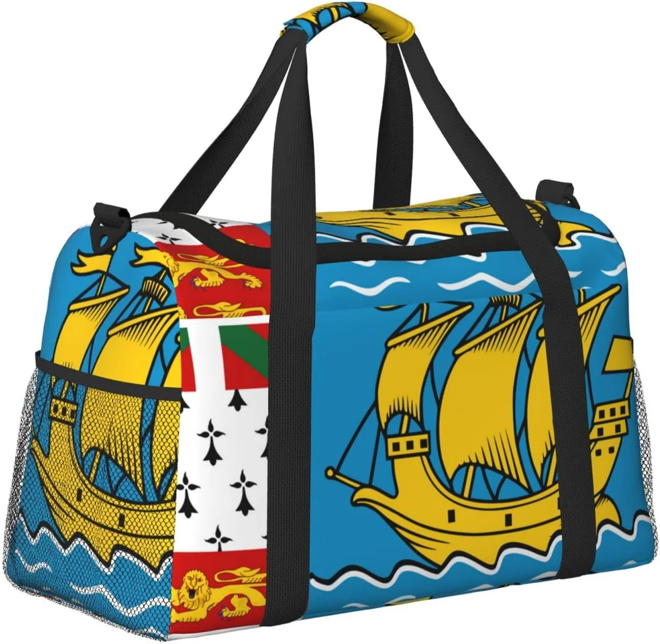 Flag Of Saint Pierre Miquelon Travel Duffel Bag Large Foldable Waterproof Overnight Bag For Beach Swim Bags Pool Sports Gym