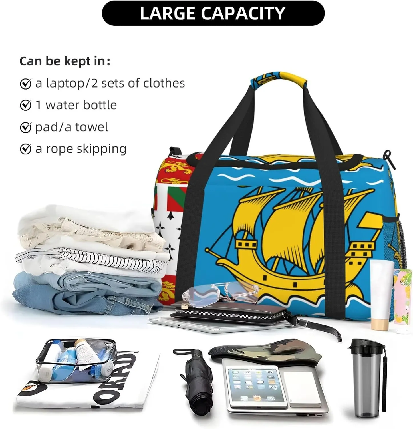 Flag Of Saint Pierre Miquelon Travel Duffel Bag Large Foldable Waterproof Overnight Bag For Beach Swim Bags Pool Sports Gym