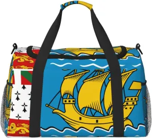 Flag Of Saint Pierre Miquelon Travel Duffel Bag Large Foldable Waterproof Overnight Bag For Beach Swim Bags Pool Sports Gym