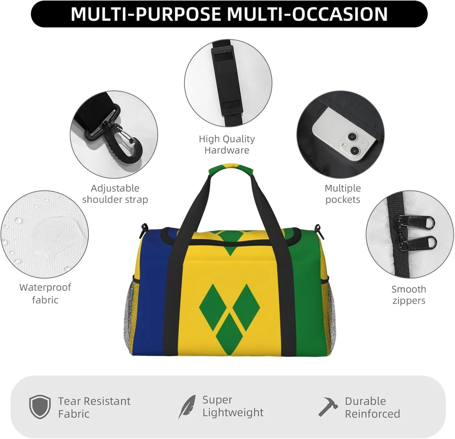 Flag Of Saint Vincent Travel Duffel Bag Large Foldable Waterproof Overnight Bag For Beach Swim Bags Pool Sports Gym