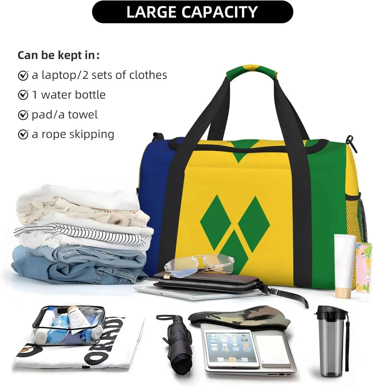 Flag Of Saint Vincent Travel Duffel Bag Large Foldable Waterproof Overnight Bag For Beach Swim Bags Pool Sports Gym