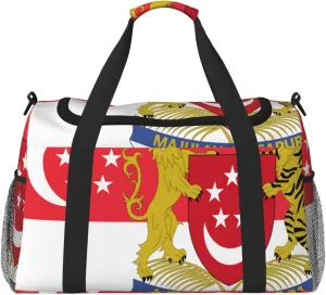 Flag Of Singapore Travel Duffel Bag Large Foldable Waterproof Overnight Bag For Beach Swim Bags Pool Sports Gym