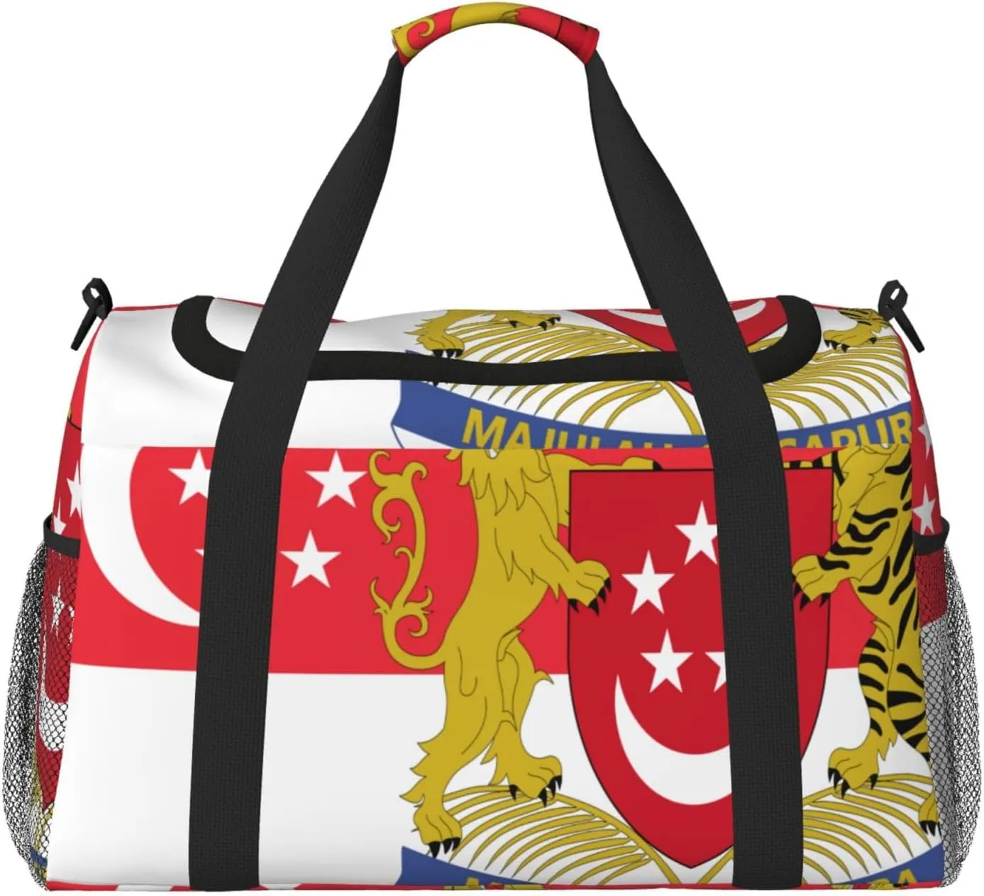 Flag Of Singapore Travel Duffel Bag Large Foldable Waterproof Overnight Bag For Beach Swim Bags Pool Sports Gym