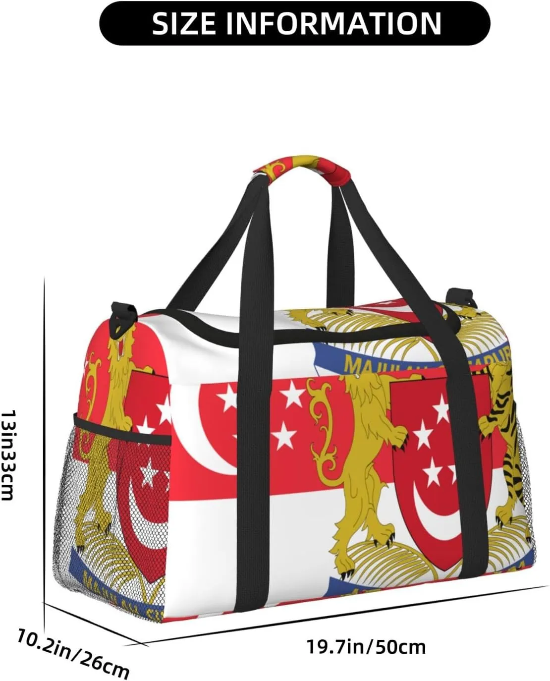 Flag Of Singapore Travel Duffel Bag Large Foldable Waterproof Overnight Bag For Beach Swim Bags Pool Sports Gym