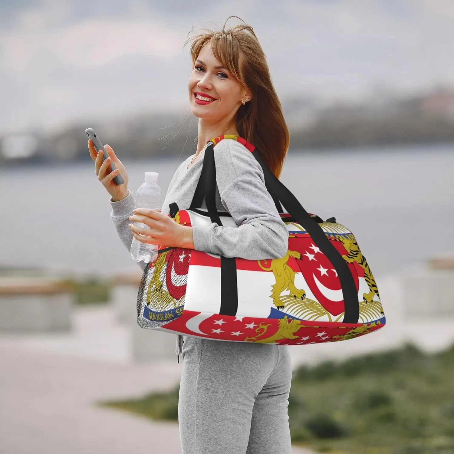 Flag Of Singapore Travel Duffel Bag Large Foldable Waterproof Overnight Bag For Beach Swim Bags Pool Sports Gym