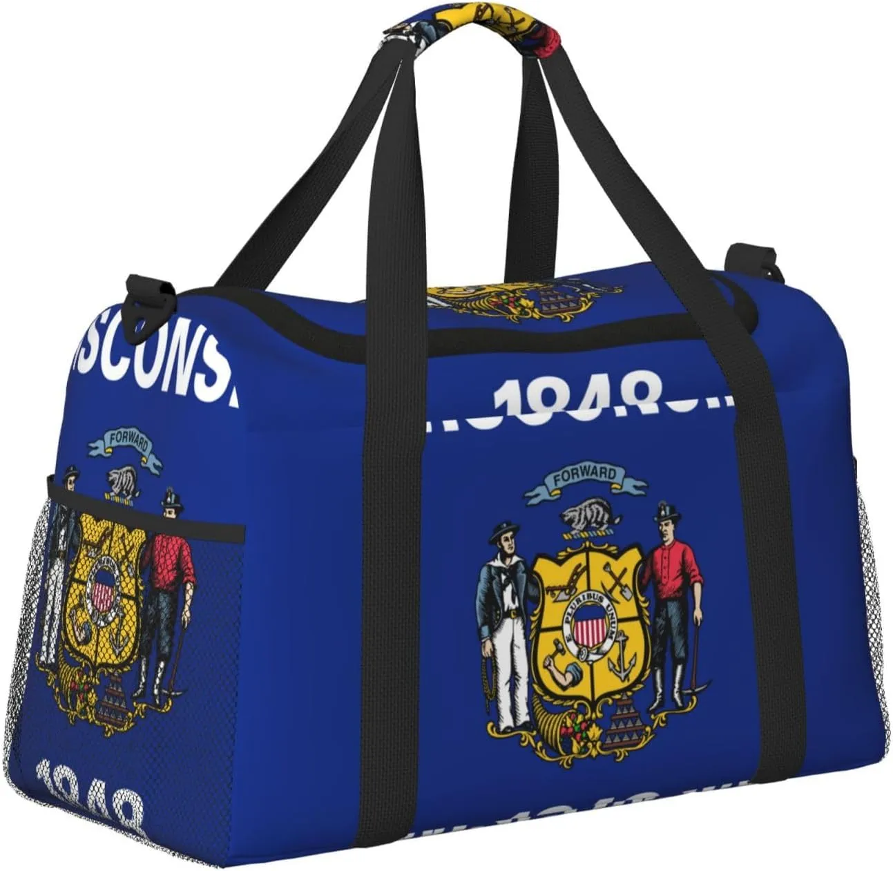 Flag Of Wisconsin Travel Duffel Bag Large Foldable Waterproof Overnight Bag For Beach Swim Bags Pool Sports Gym