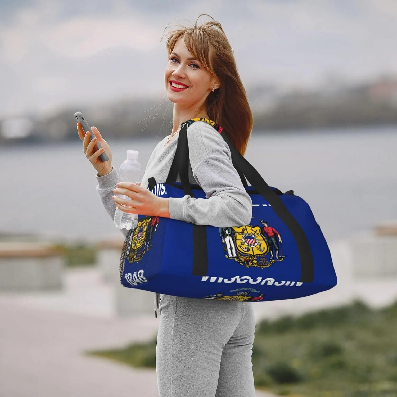 Flag Of Wisconsin Travel Duffel Bag Large Foldable Waterproof Overnight Bag For Beach Swim Bags Pool Sports Gym