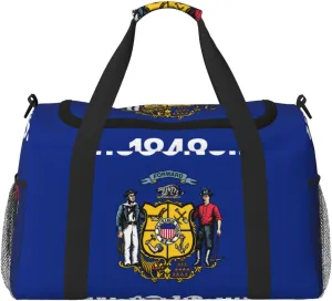 Flag Of Wisconsin Travel Duffel Bag Large Foldable Waterproof Overnight Bag For Beach Swim Bags Pool Sports Gym