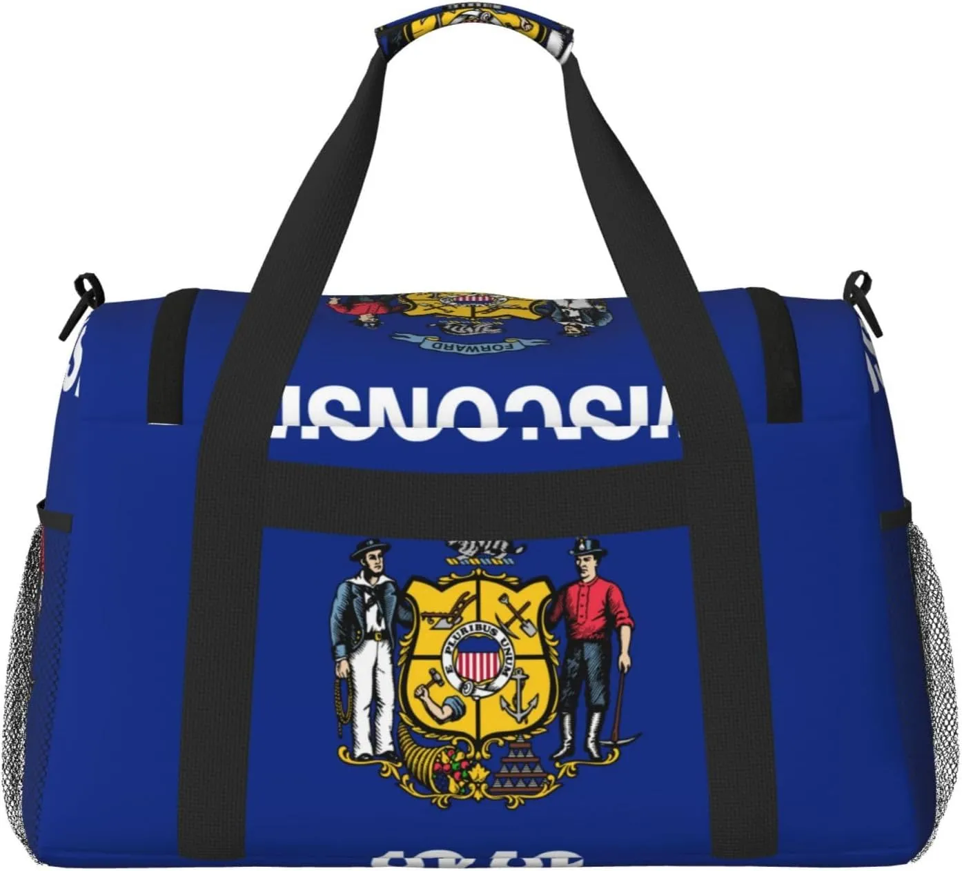 Flag Of Wisconsin Travel Duffel Bag Large Foldable Waterproof Overnight Bag For Beach Swim Bags Pool Sports Gym