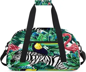 Flamingo Zebra Gym Duffel Bag for Men Women Palm Leaves Sports Tote Bag with Adjustable Shoulder Strap for Dance Gymnastics Traveling Outdoor Camping Overnight Stay