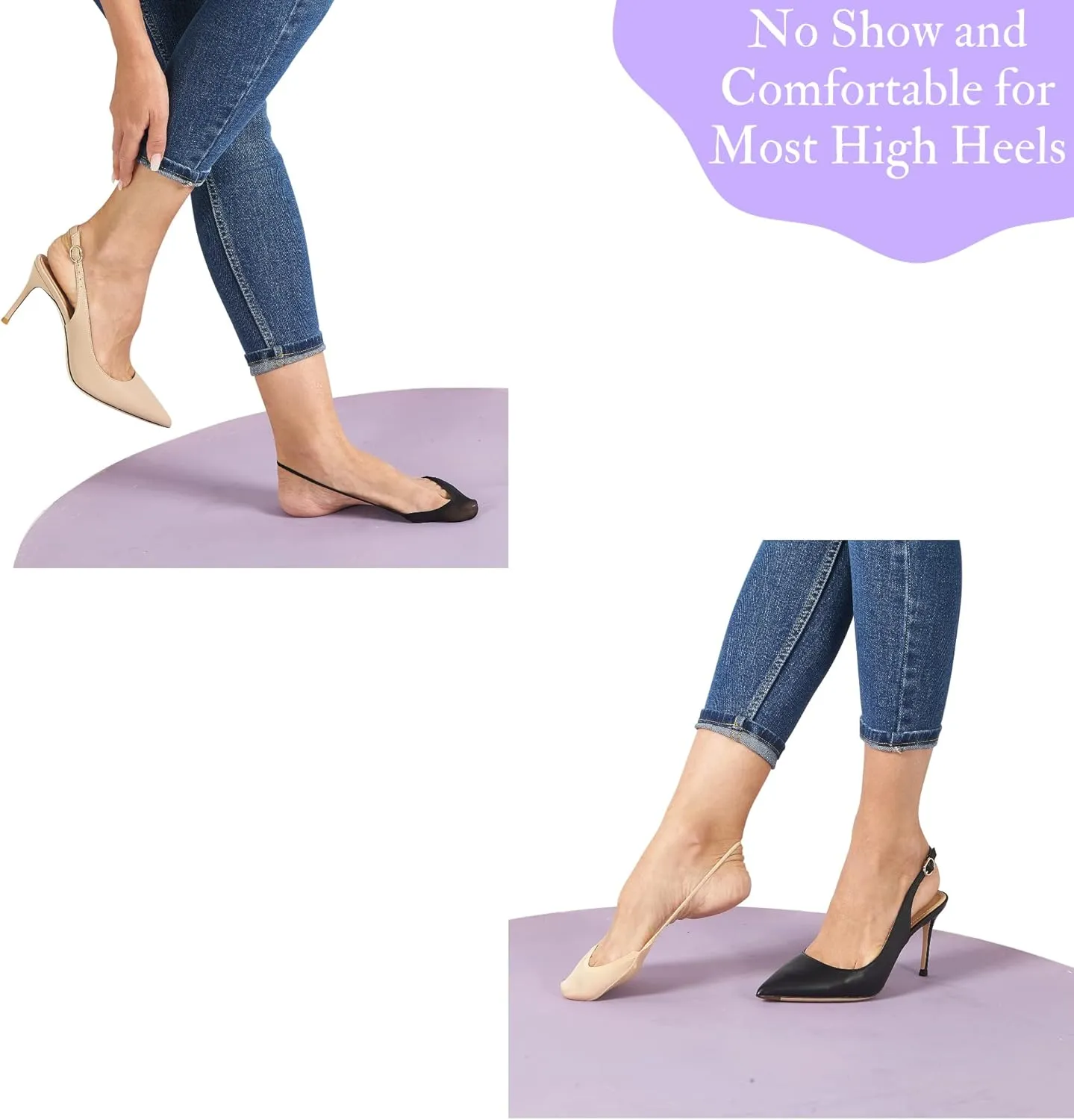 Flammi 6 Pairs Women Ball of Foot Cushion Socks Ultra Low Cut Liner Socks with Sling No Show Padded Half Socks for Heels