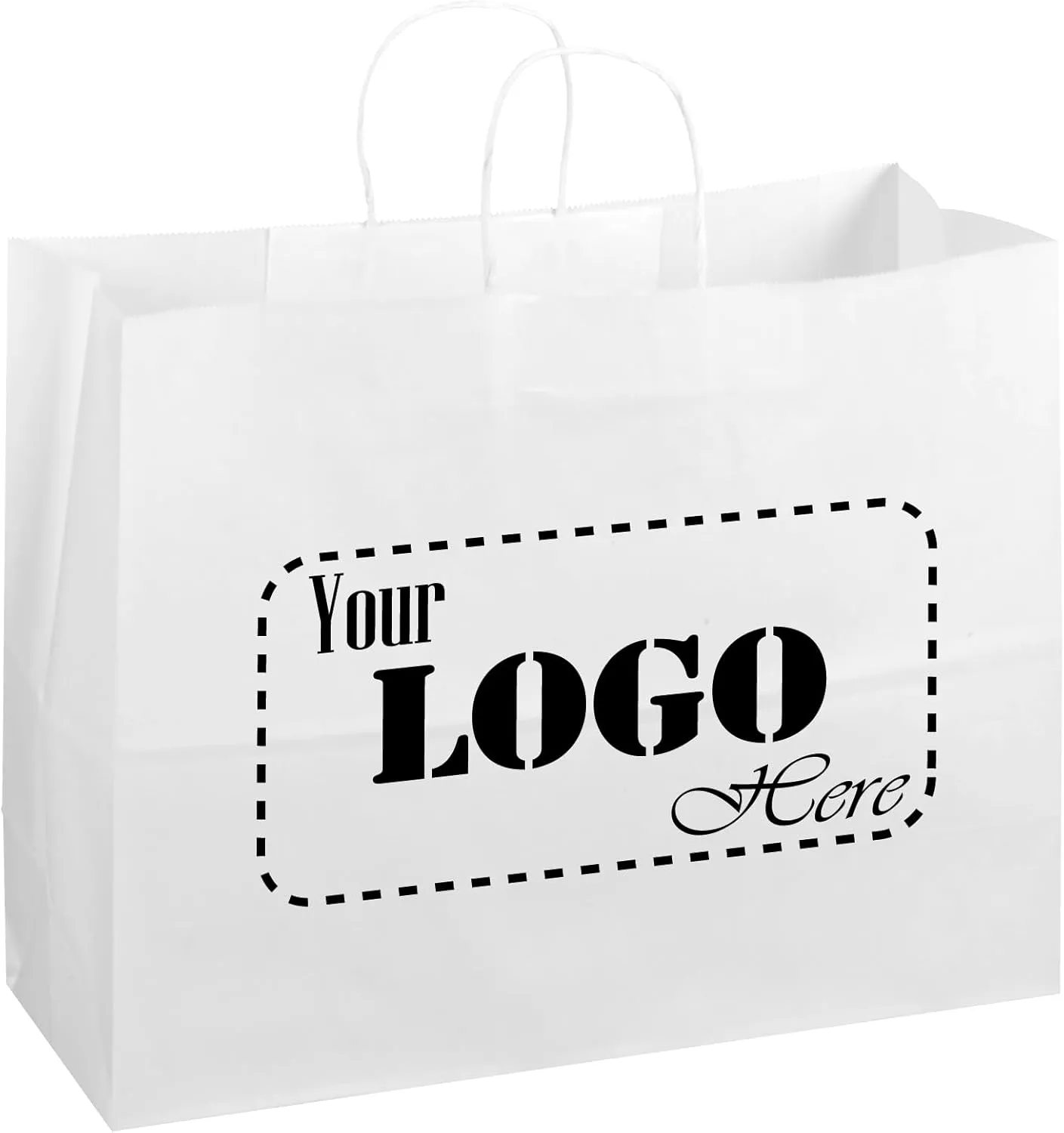 Flexicore Packaging 16"x6"x12" | 10 to 1,000 Pcs - White Kraft Paper Bags, Shopping, Merchandise, Party, Gift Bags, (Custom Printed-White)