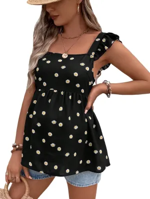 Floerns Women's Striped Print Boat Neck Tie Back Sleeveless Maternity Peplum Blouse Tops