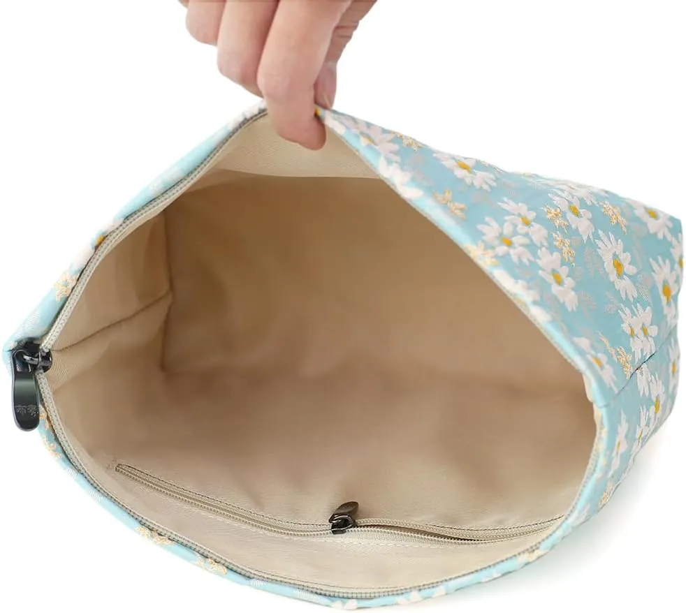 Floral Jacquard Makeup Bag - Large Capacity Cosmetic Pouch & Travel Toiletry Organizer with Zipper, Perfect for Daily Use, Gift Ideas for Women, Durable and Stylish Make Up Bag