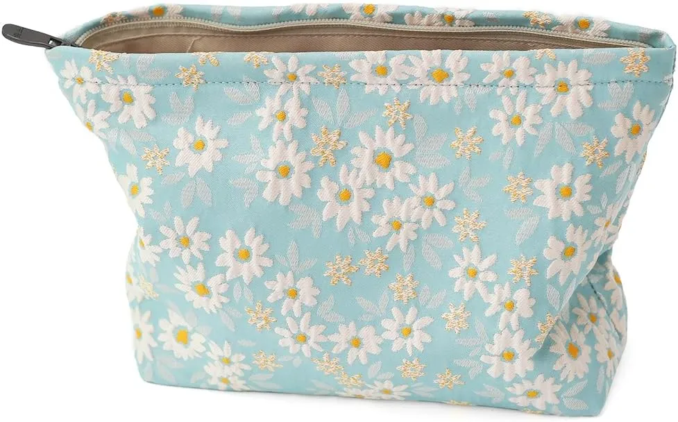 Floral Jacquard Makeup Bag - Large Capacity Cosmetic Pouch & Travel Toiletry Organizer with Zipper, Perfect for Daily Use, Gift Ideas for Women, Durable and Stylish Make Up Bag