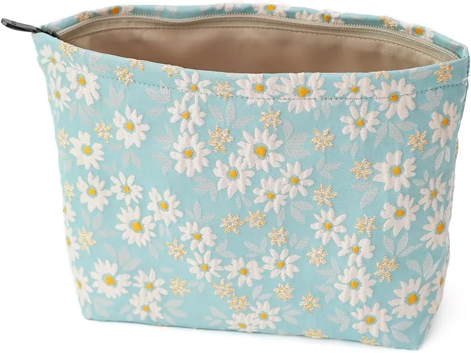Floral Jacquard Makeup Bag - Large Capacity Cosmetic Pouch & Travel Toiletry Organizer with Zipper, Perfect for Daily Use, Gift Ideas for Women, Durable and Stylish Make Up Bag