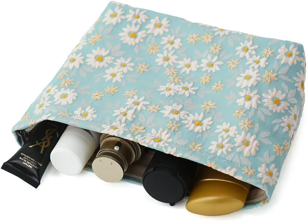 Floral Jacquard Makeup Bag - Large Capacity Cosmetic Pouch & Travel Toiletry Organizer with Zipper, Perfect for Daily Use, Gift Ideas for Women, Durable and Stylish Make Up Bag