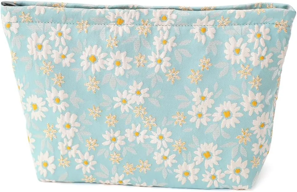 Floral Jacquard Makeup Bag - Large Capacity Cosmetic Pouch & Travel Toiletry Organizer with Zipper, Perfect for Daily Use, Gift Ideas for Women, Durable and Stylish Make Up Bag