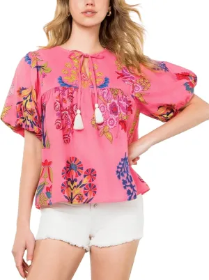 Floral Peplum Blouses for Women Boho Puff Sleeve Babydoll Tops Summer V Neck Y2k Aesthetic Flowy Shirts